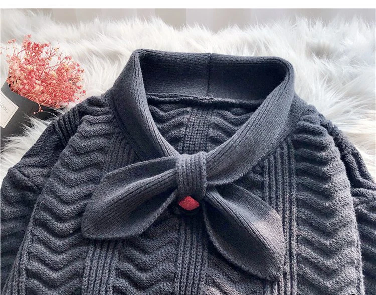 2019 новый осенний костюм средней длины, Удлиненный свитер с воротником, однотонный вязаный пуловер с длинными рукавами и пуговицами, теплая