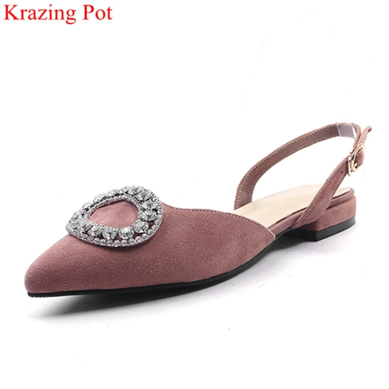 

2018 big size buckle strap kid suede summer shoes square heel women sandals office lady crystal shallow sweet elegant shoes L55