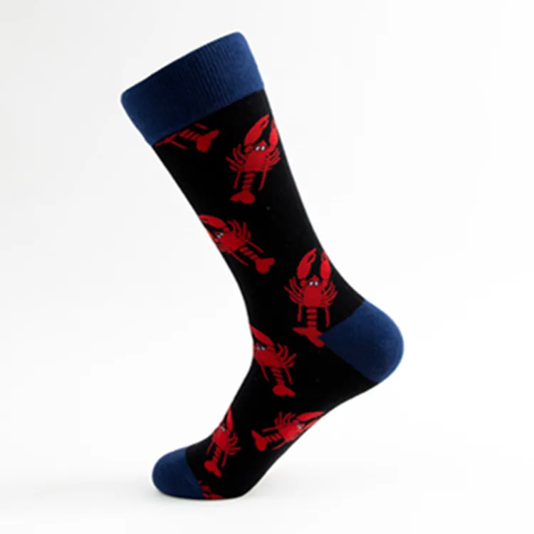 Цветные повседневные мужские носки с забавным динозавром, акулой, хлопковые нарядные носки, новинка, мужские свадебные носки с космическим космонавтом, созвездием - Цвет: Lobster