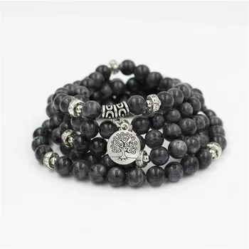 

8mm Natural Labradorite Beads Bracelet Energy Flash Stone 108 Yoga Mala Tree of Life Charm Bracelet or Necklace for Meditation