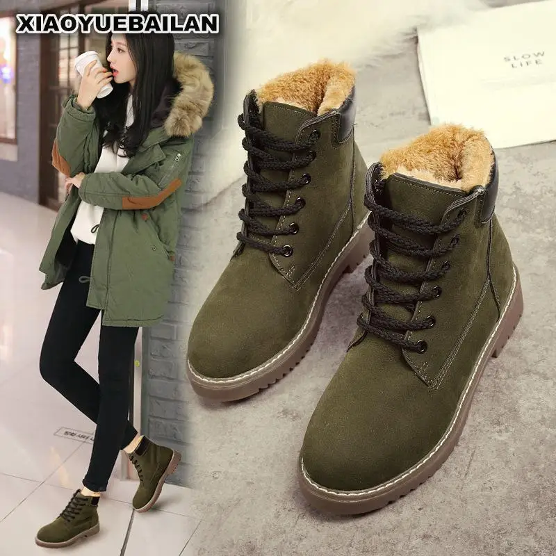 

2018 Winter Martin Boots Women English Wind Plus Velvet Warm Cotton Shoes Girls Flat Bottom9.19
