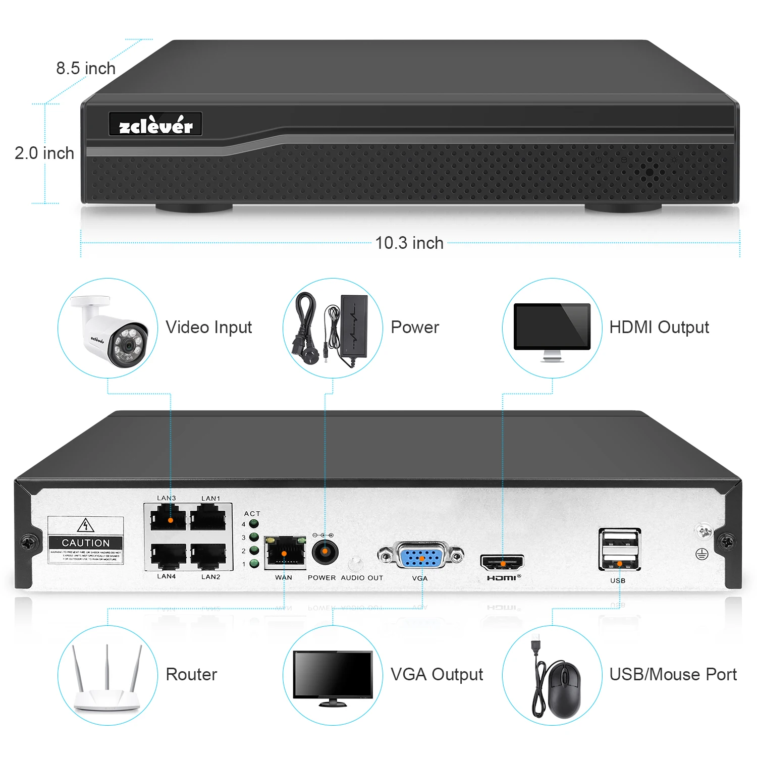 Zclever 1080P PoE система камер домашней безопасности, 4/8CH HDMI HD NVR с 4/8 наружной/внутренней 2.0MP камеры наблюдения с ночным видением