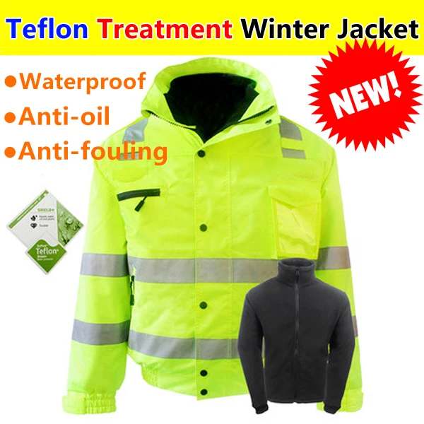 SFvest высокая видимость Защитная куртка со светоотражающими полосками зимняя водонепроницаемая куртка-бомбер с тефлоновой обработкой