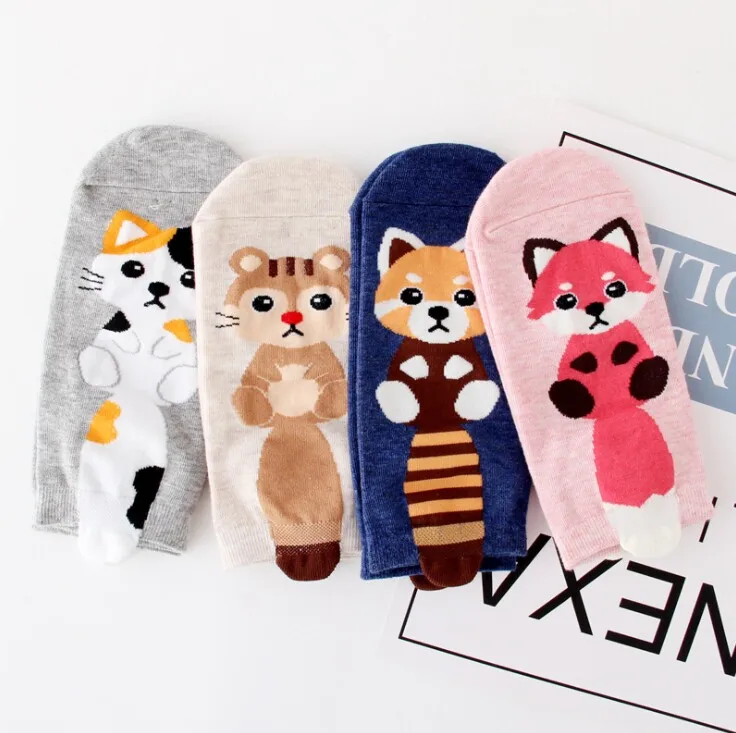 

Harajuku Cartoon animal cat fox funny summer cotton cute socks women Streetwear happy short boat socks calcetines mujer