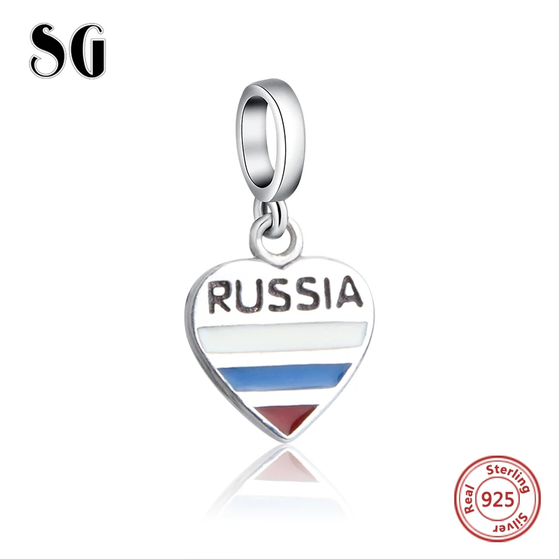 925 пробы серебра любящее сердце Форма бусины России браслеты с подвесками