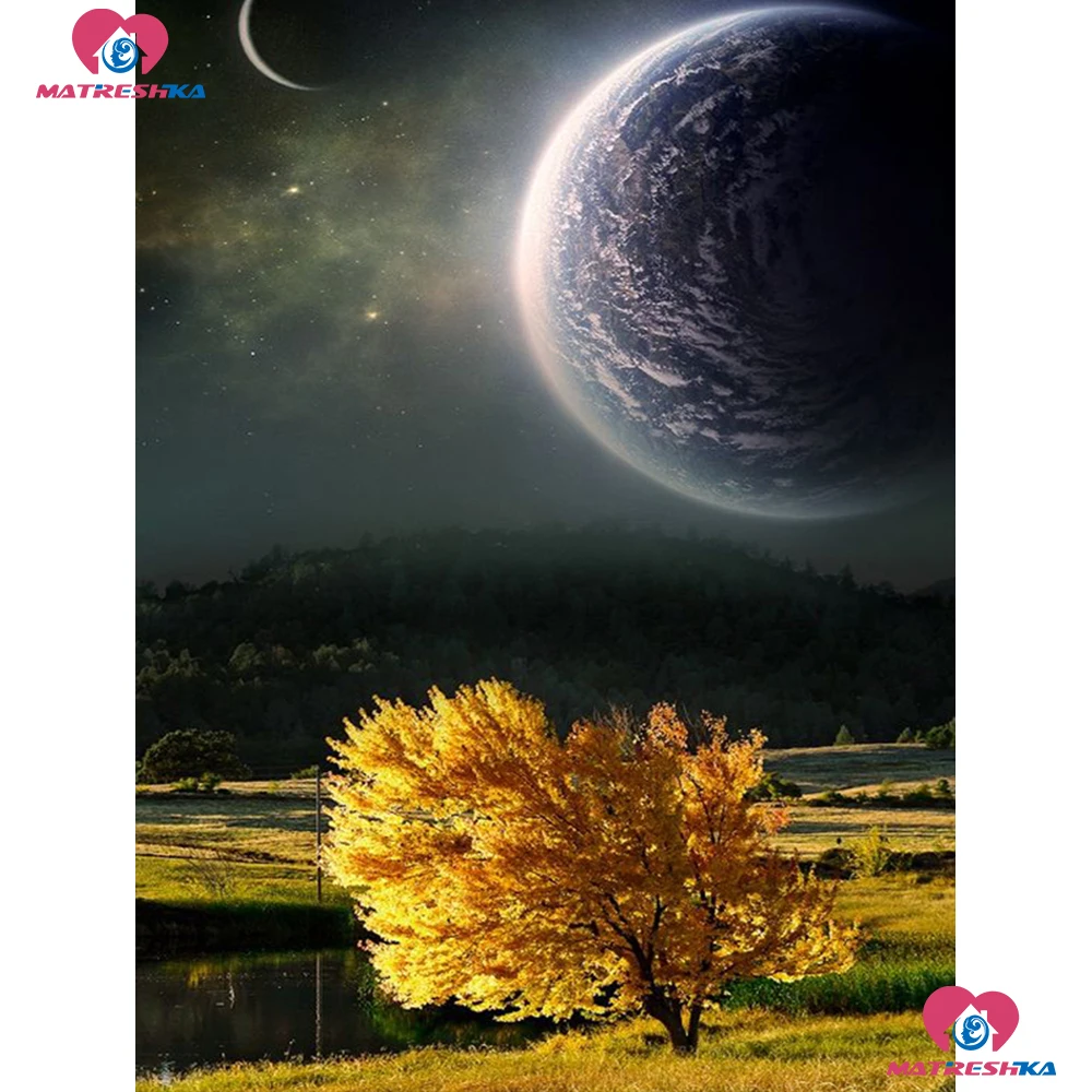 

diy 5d Diamond Painting with full square Landscape stones Moon tree beaded Embroidery Full Square/round picture of rhinestones