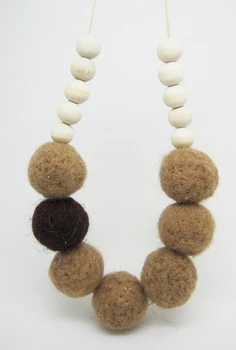 

Fade Felt necklace ball light coffee felt ball wooden beaded necklace NW492