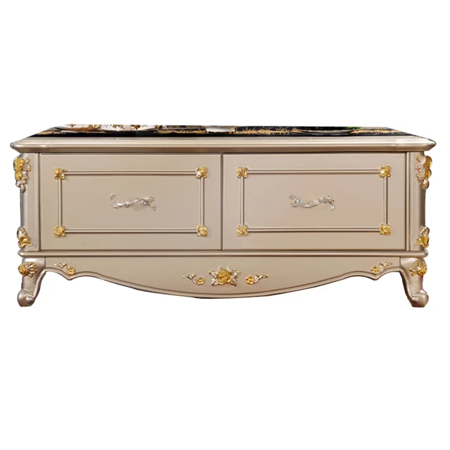 European Style Living Room Coffee Table Solid Wood Furniture Storage European Style Living Room Coffee Table Solid Wood Furniture Storage Luxury Vintage Champagne
