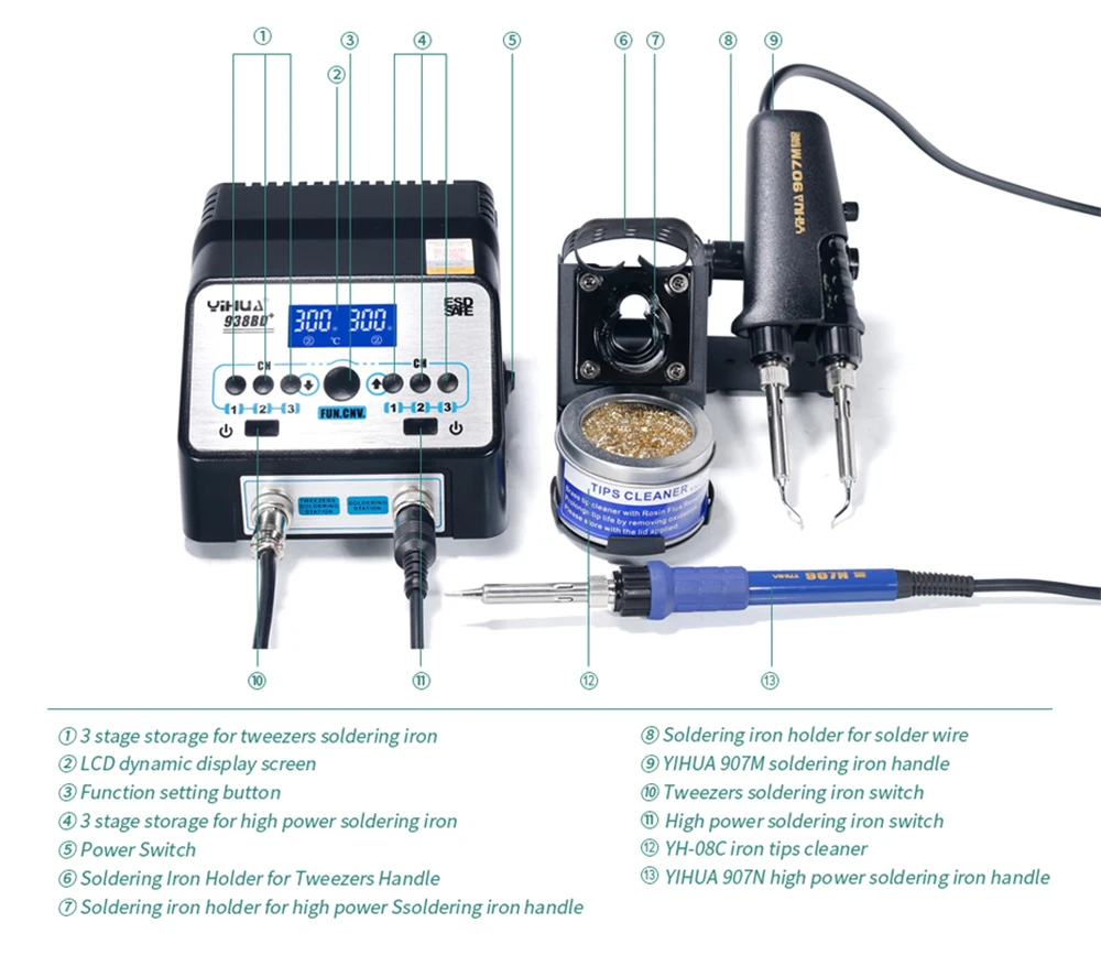 YIHUA 938D 938BD+ паяльники станция светодиод высокой мощности SMD паяльные пинцеты ремонт паяльные инструменты комплект станция 110 В 220 В