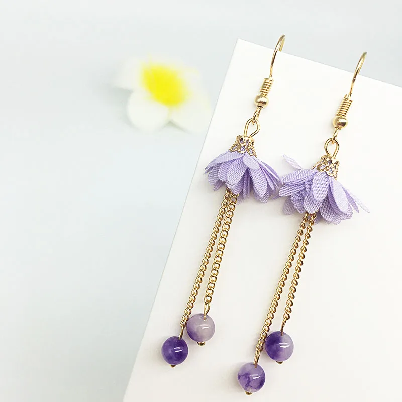 

SHELA Fashion Jewelry Red Purple Crystal Long Korean Flower Earrings for Women Drop Earrings Pendientes