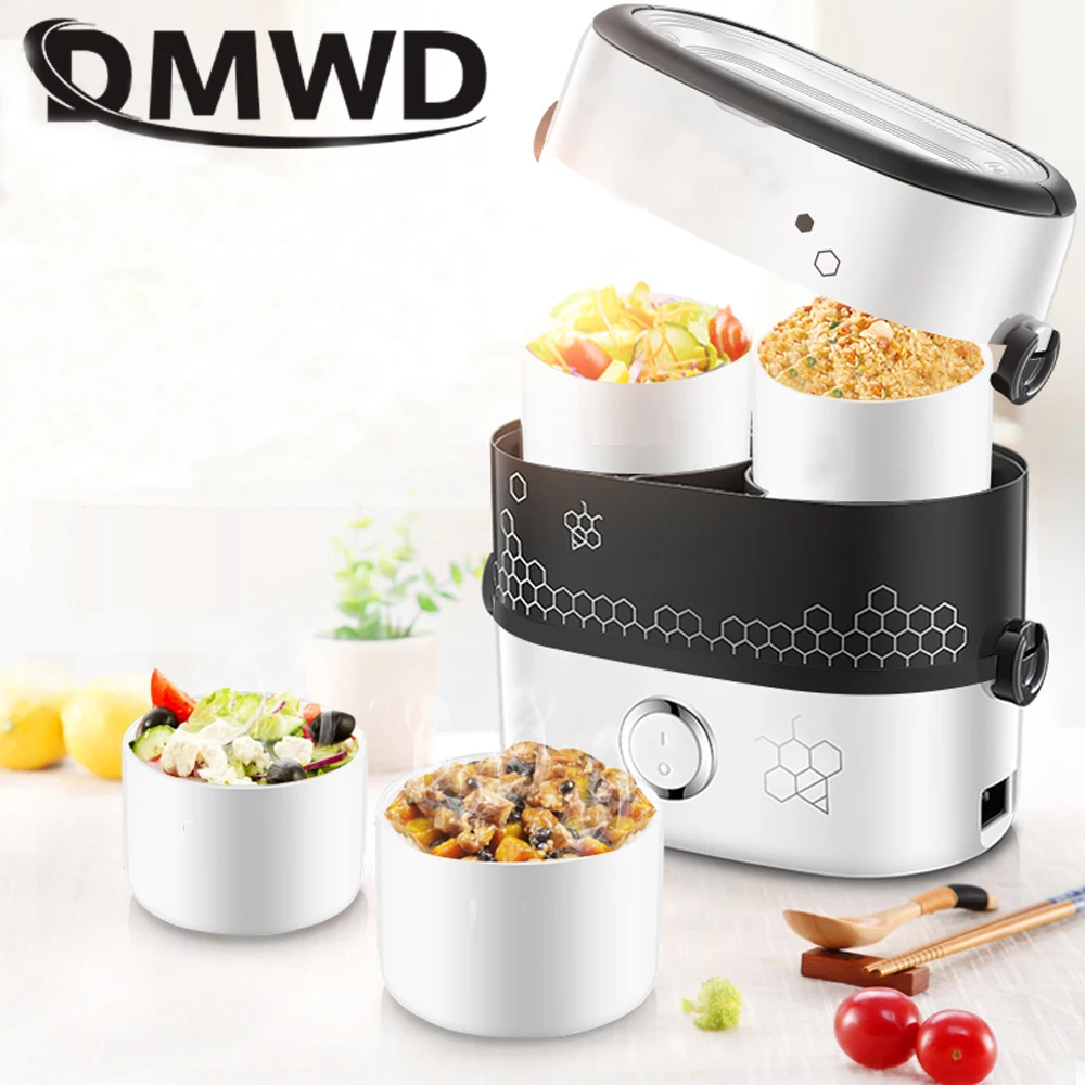 DMWD мини Stew рисоварка Пароварка Отопление Электрический тепловой Ланч Бокс 4 керамика контейнер для еды подогреватель еды Ланчбокс 1.5л