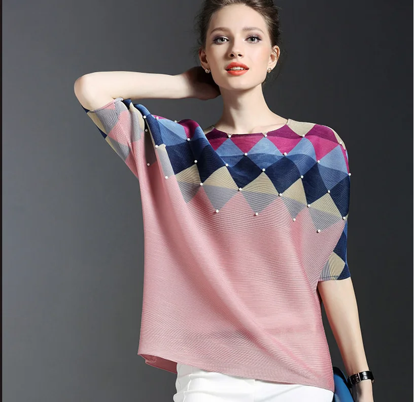 Женская летняя Клетчатая футболка с рукавом летучая мышь|bat sleeve t-shirt|bat sleeveplaid tshirt |