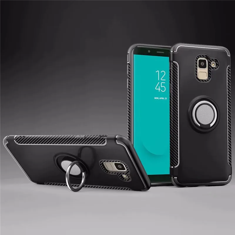 

Anti-knock Soft Silicone PC Back Cover Cases For Samsung Galaxy J6 2018 Mobile Phone Case With Ring Bracket