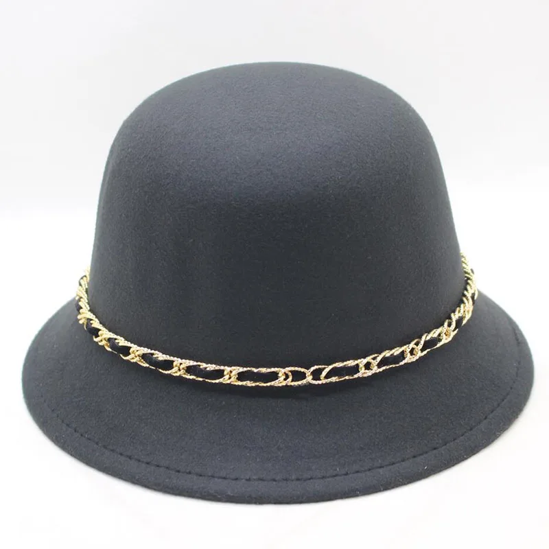 Элегантная женская шляпа в стиле ретро, Зимняя шляпа с широкими полями, однотонная шерстяная фетровая шляпа-котелок для женщин, широкополая женская шляпа