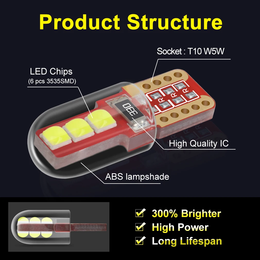 2 шт. Автомобильные светодиодные лампы T10 W5W WY5W 168 194 6SMD 3535|Сигнальная лампа| |