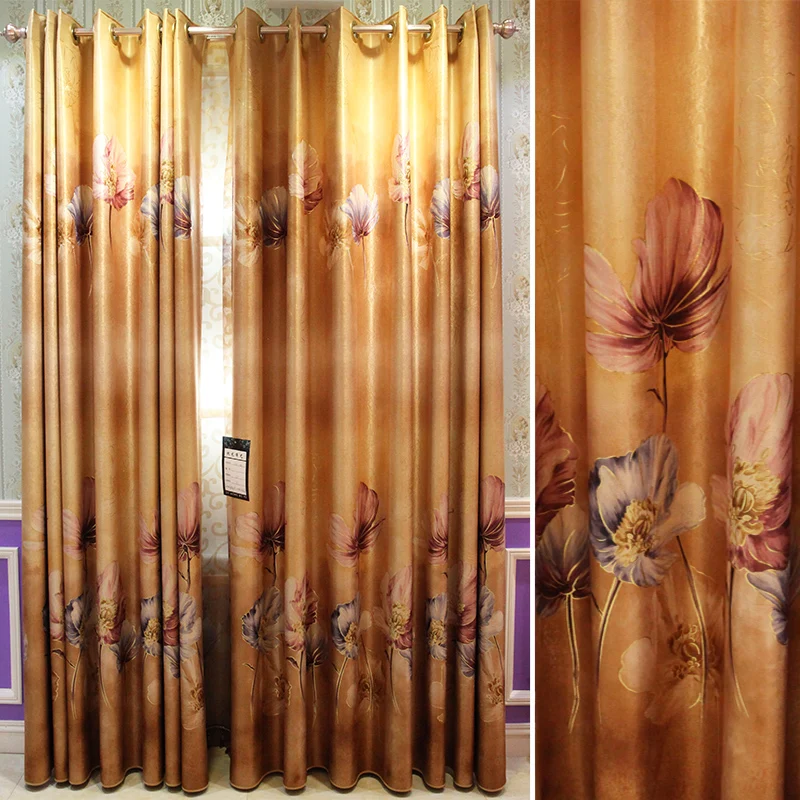 

Free Shipping!Upscale retro coffee color duplex printing Phnom Penh Curtain.