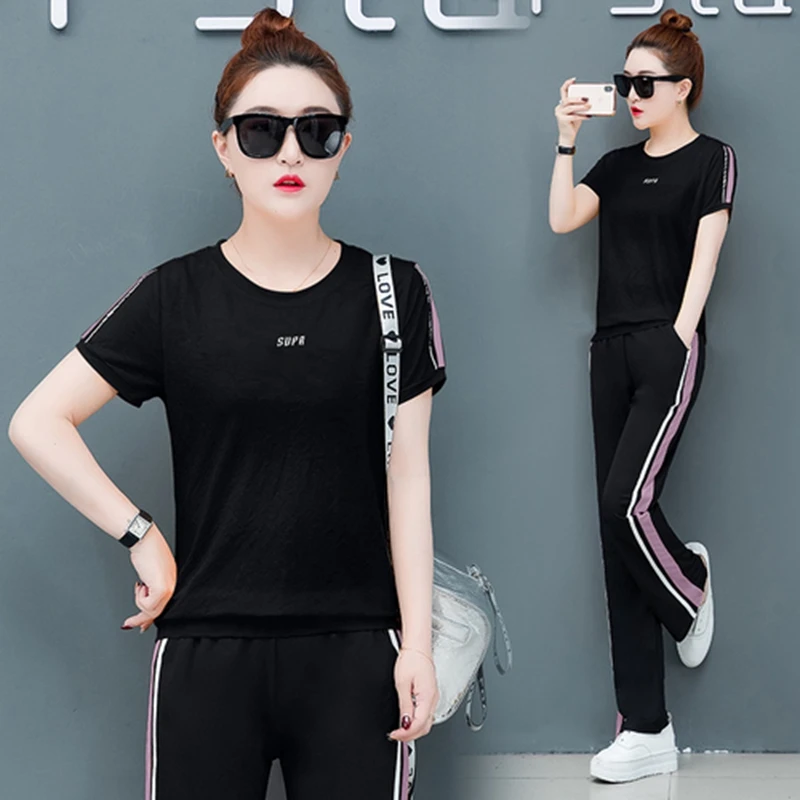 

Tracksuit Sleeve Stitching Sweatshirts Casual Suit Women Clothing 2 Piece Set Tops+Pants Sporting Suit Female