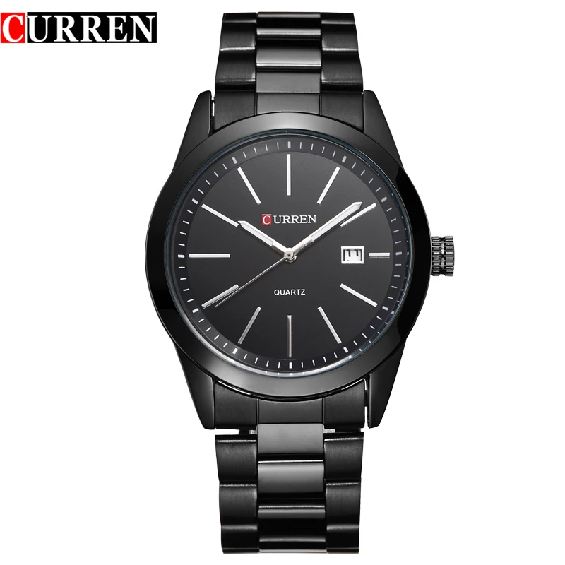 

CURREN Black Full Stainless Steel Calendar Display Wristwatch Mens Business Design Quartz Watches Top Brand Luxury Clock Relogio