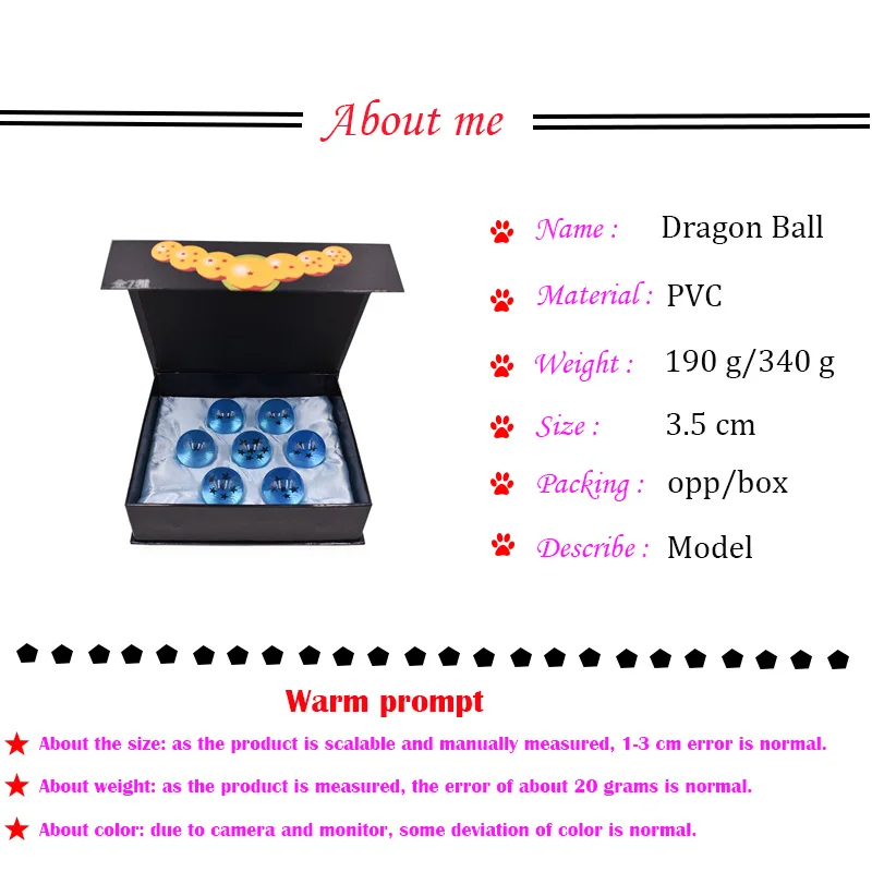 4 стиля 7 шт./компл. аниме Жемчуг дракона 7 звезд хрустальные шары 2,7 см/3,5 см/4,3 см/5,7 см Драконий шар ПВХ модель игрушки для детей