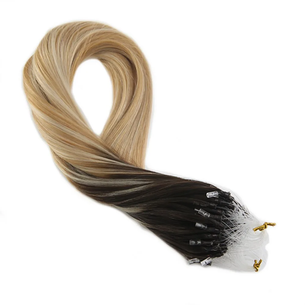 Moresoo Micro кольцо Loop натуральные волосы расширение 50 г выметания Цвет #2/613 темный коричневый выцветанию отбеливать блондинка и Карамель