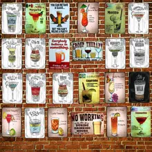 Часы для питья с лимоном, винтажная металлическая тарелка, кофейные вывески, настенные, для дома, ресторана, художественные, для мужчин, пещера, украшение, 30X20 см, A-5430