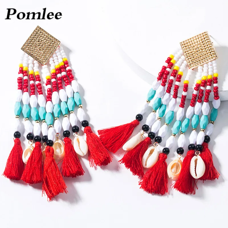 Pomlee Boho кружево кисточкой Висячие серьги корейский красочный тренд украшение