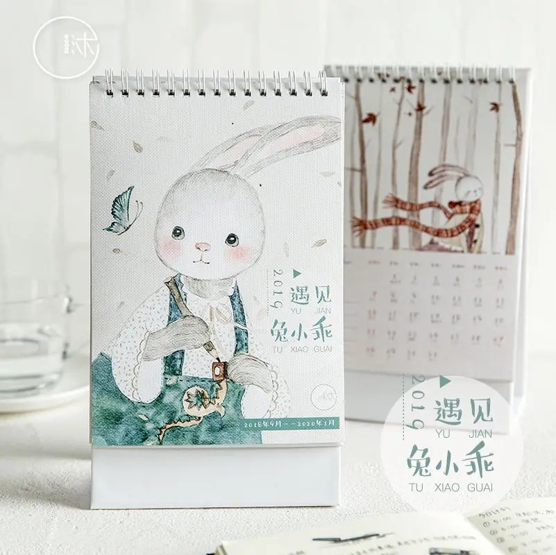 

2019 Lovely Rabbit Desk Calendar DIY Cartoon Animals Table Calendars Daily Schedule Planner 2018.09~2019.12