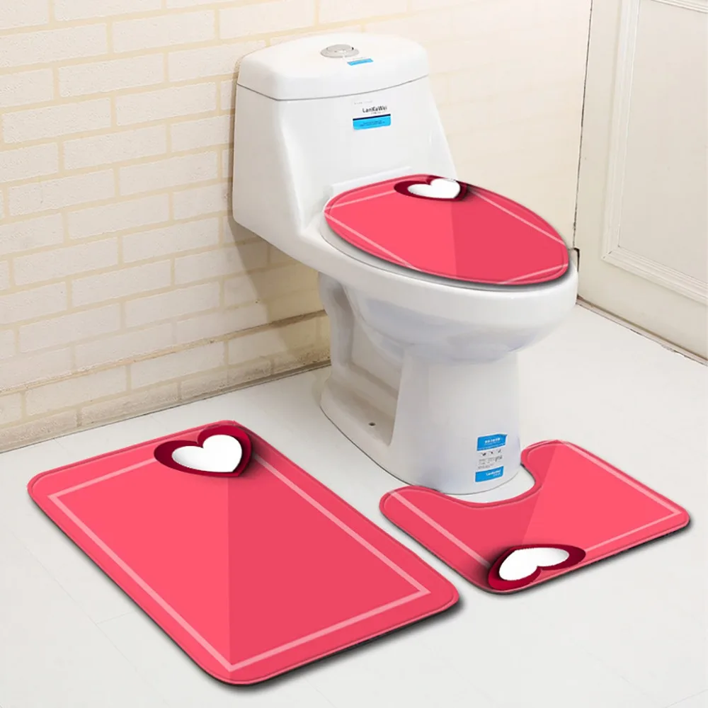 Buy 3pcs Non Slip Fish Scale Bath Mat toilet seat cover toilet lid Bathroom