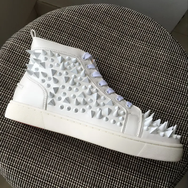 

New Mens Womens Mix Spike Studded High Top Red Bottom Causal Shoes Design Luxury Autumn Winter Spring Genuine Leather Shoes36-46