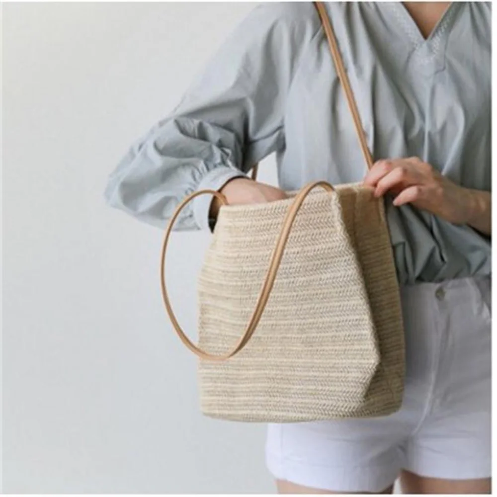 Новая летняя соломенная маленькая легкая сумка, простая модная сумка на плечо, плетеные сумочки, Пляжная Праздничная сумка