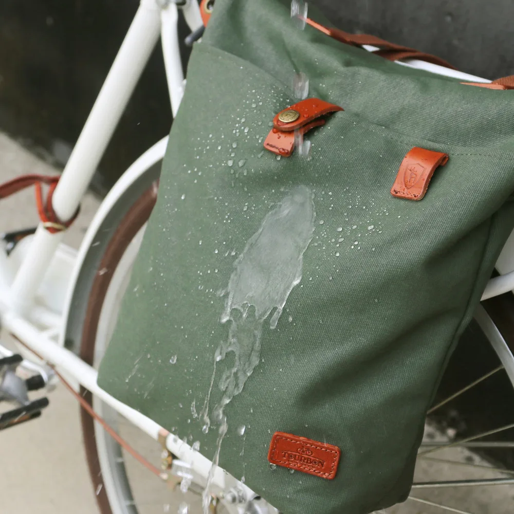 Clearance Tourbon Retro Bicycle Bag Bike Rear Seat Carrier Bags Vintage Cycling Pannier Bags Pack Green Waxed Canvas Waterproof Pouch 5