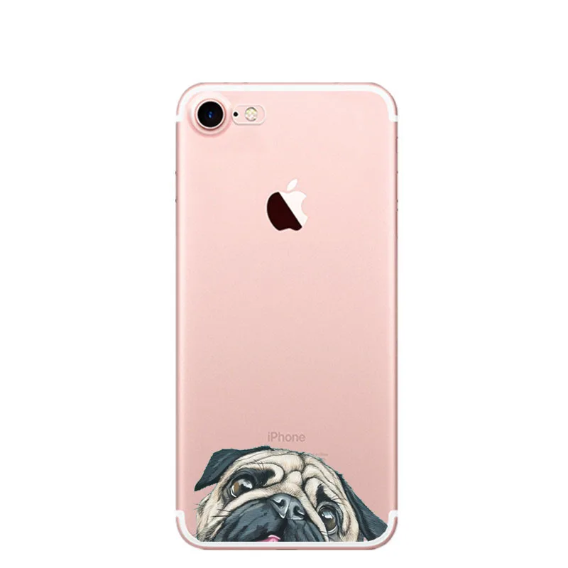 Cute Cartoon Animal Cat Dog BULLDOG Crystal Clear Soft TPU Phone Case For iPhone 7 7Plus 6 6s Plus 5 5S SE 8 8Plus X 10 Cover