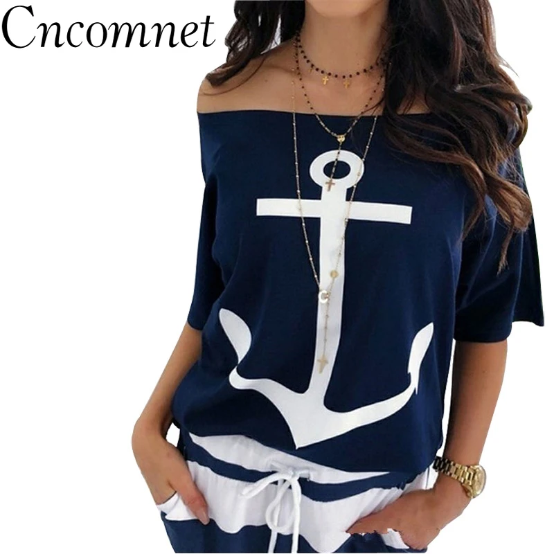 

CNCOMNET Summer Sexy Off Shoulder Round Neck Bat Half Sleeve Women T-Shirt Print Cool T Shirt Women Fashion Strapless Top 5XL