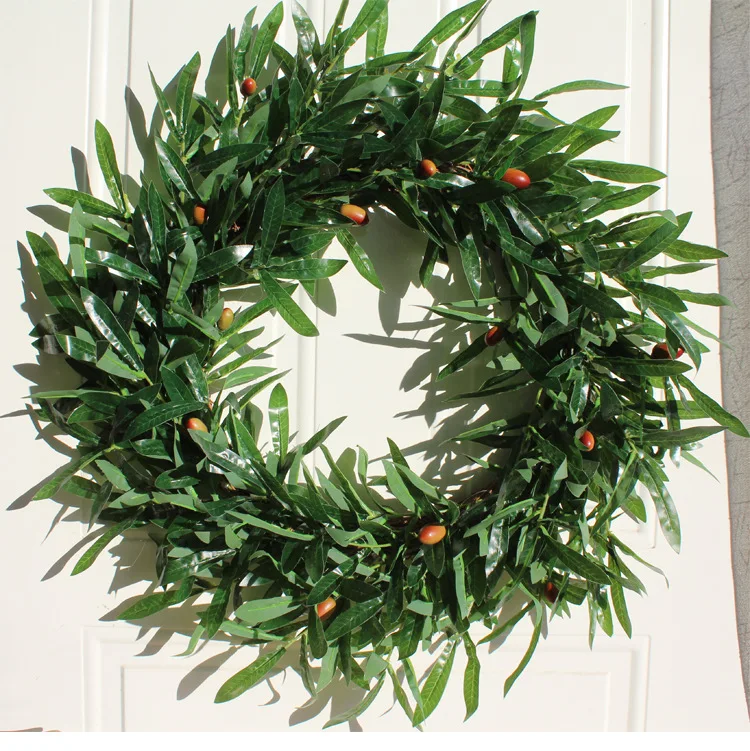 

18 inch simulation Olive branch Garland Welcome Front Door Wreath green botany leaves Housewarming party Festival celebration