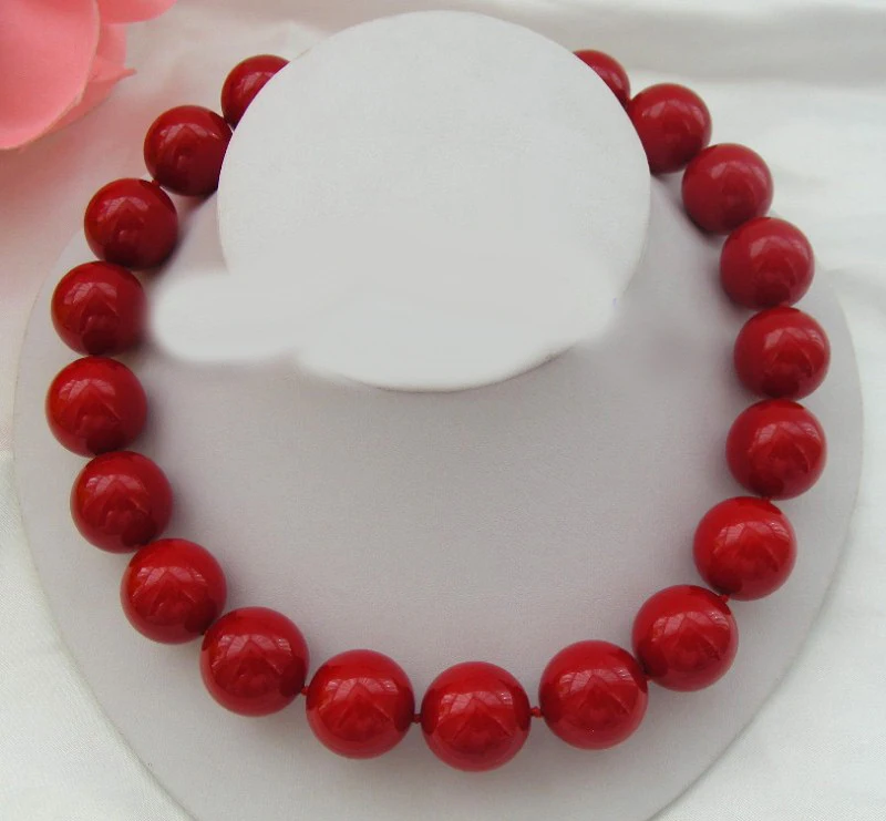 

Beautiful 20mm South red Shell Sea Pearl Necklace 18" Birthday gift AAA style Fine Noble real Natural free shipping ##a #a