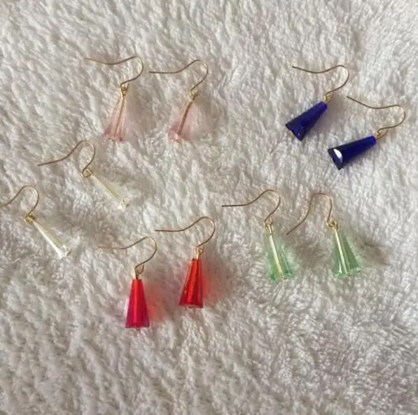 

ed 0693 2018 simple fashion Bohemian temperament colorful crystal water droplets geometric glass long earrings female best gift
