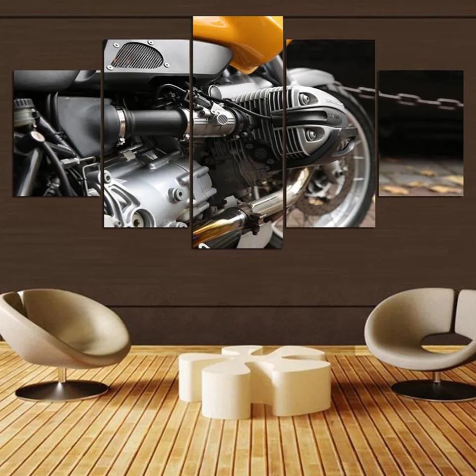HD Printed Modern Canvas Home Decor Painting 5 Panel Motorcycle Engine
