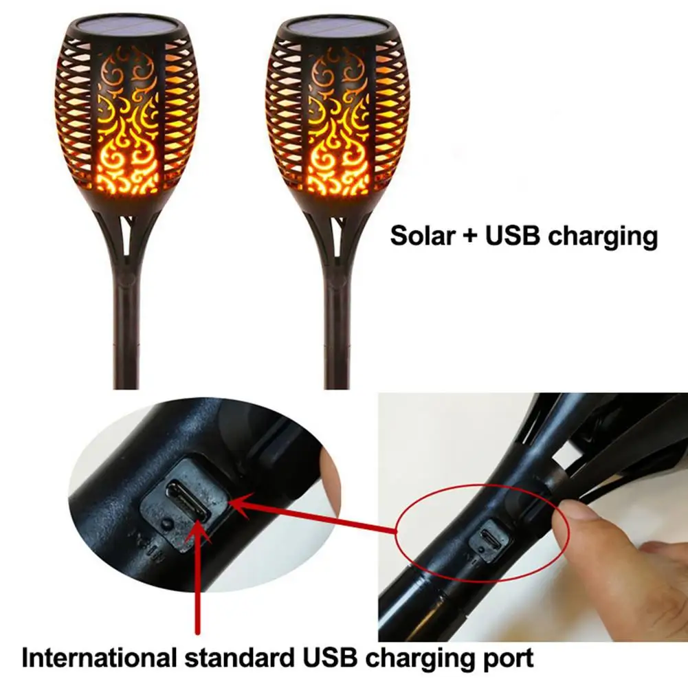 Фонарь на солнечной батарее с usb-зарядкой, водонепроницаемый мерцающий фонарь с пламенем, ландшафтный декоративный фонарь для сада, газона, двора