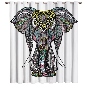 

Mandala Elephant Animal Window Treatments Curtains Valance Room Curtains Large Window Window Blinds Living Room Bathroom Black