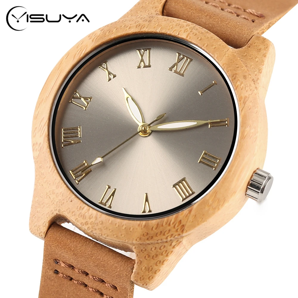 

Women New Arrival Bamboo Wrist Watch Sport Casual Wooden Quartz Clock Student Outgoing Sun Face Wood Watches for Girl