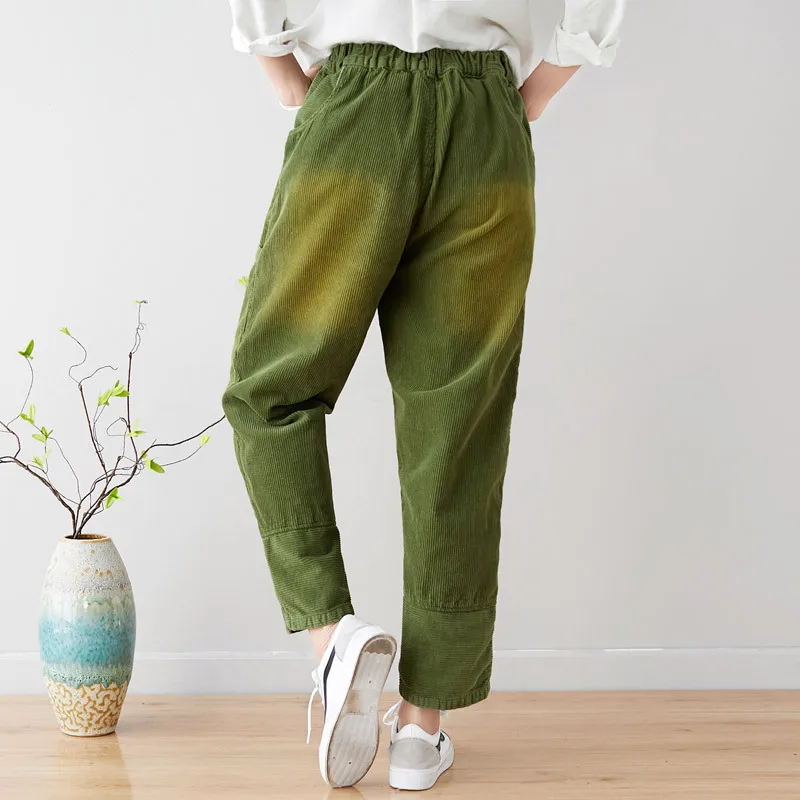Вельветовые брюки с эластичной резинкой на талии, широкие брюки в стиле хип-хоп, винтажные повседневные мешковатые вельветовые шаровары