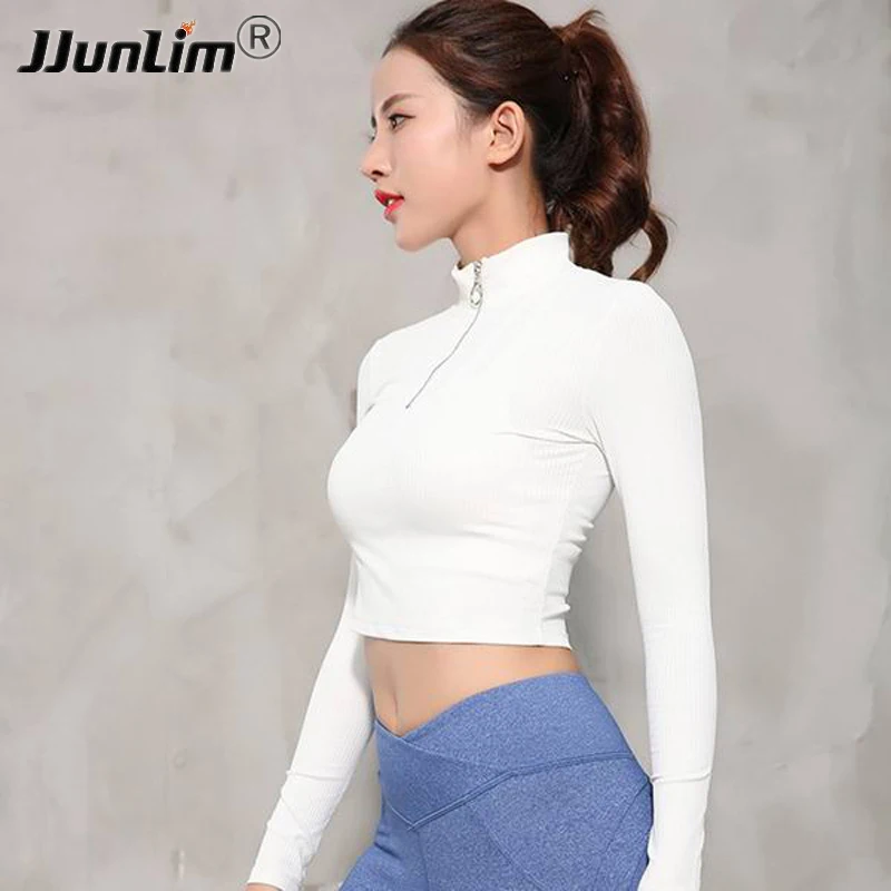 Long Sleeve Women Yoga Shirts Sports Tops Zipper Standard Collar