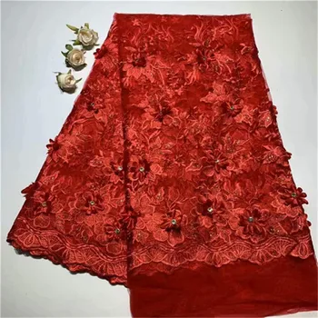 

African 3D Flower Lace Fabric 2019 Embroidered Nigerian Lace Fabrics Bridal High Quality French Tulle Lace Fabric For Women