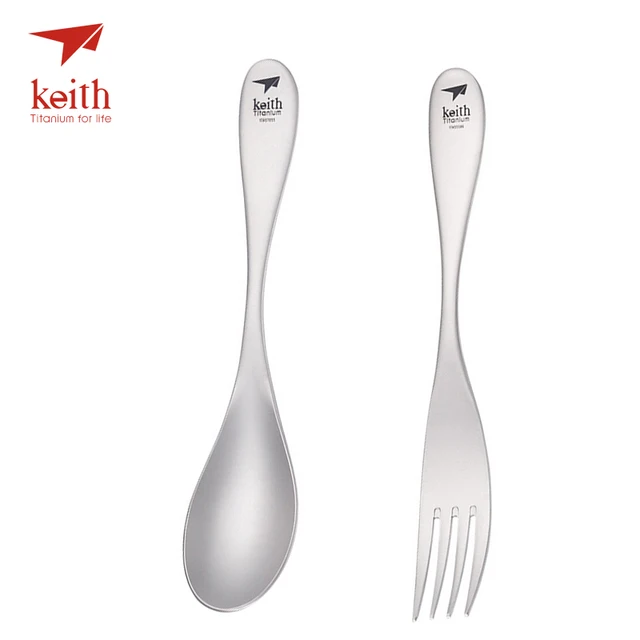 US $15.00 Keith Titanium Spoon Outdoor Camping Cutlery Travel Tableware Picnic Hiking Convenient Fork Dinner 