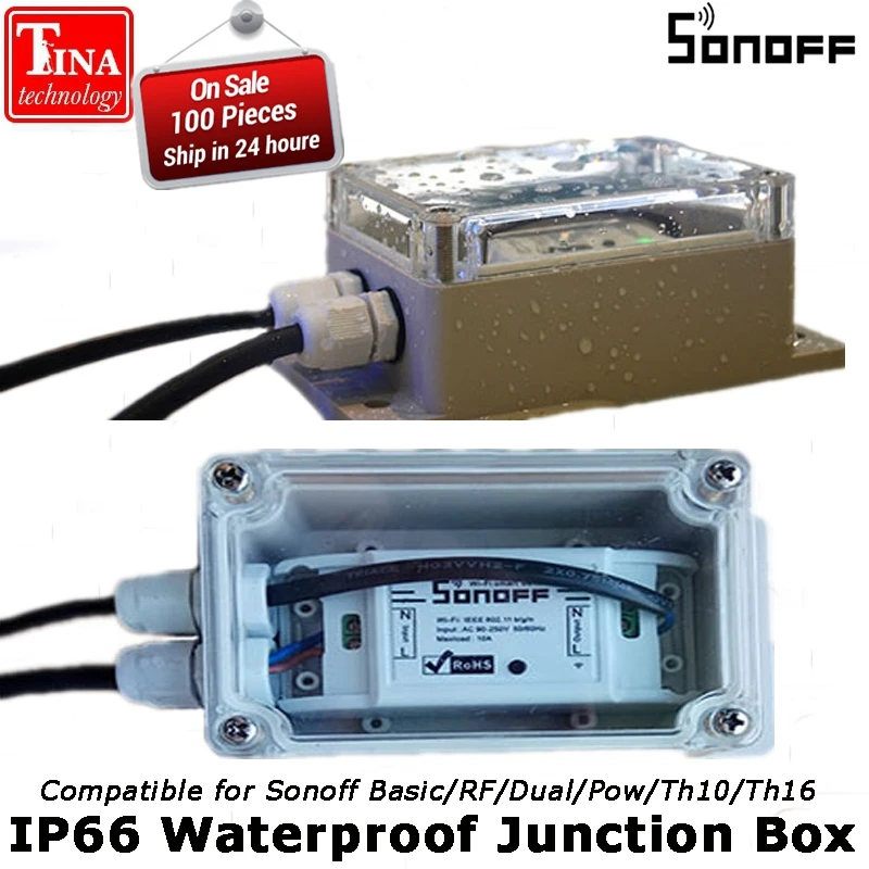 

Sonoff IP66 Waterproof Junction Box Water-resistant Shell Waterproof Case Support Sonoff Basic/RF/Dual/Pow for Xmas Tree Lights