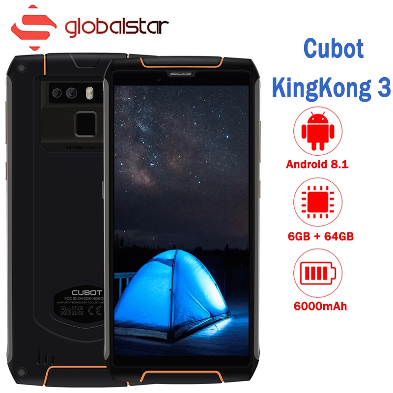 Cubot KingKong 3 смартфон Android 8,1 Celulars MTK6763T Восьмиядерный 5,5 дюймов 4G B 6 4G B 13.0MP OTG Тип-C 6000 мАч 4G сотовые телефоны