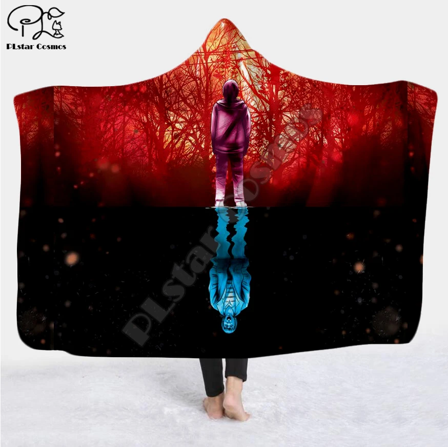 

PLstar Cosmos Hooded Blanket for Adult stranger things Sherpa Fleece Wearable Throw Blanket Microfiber Galaxy Bedding style-5