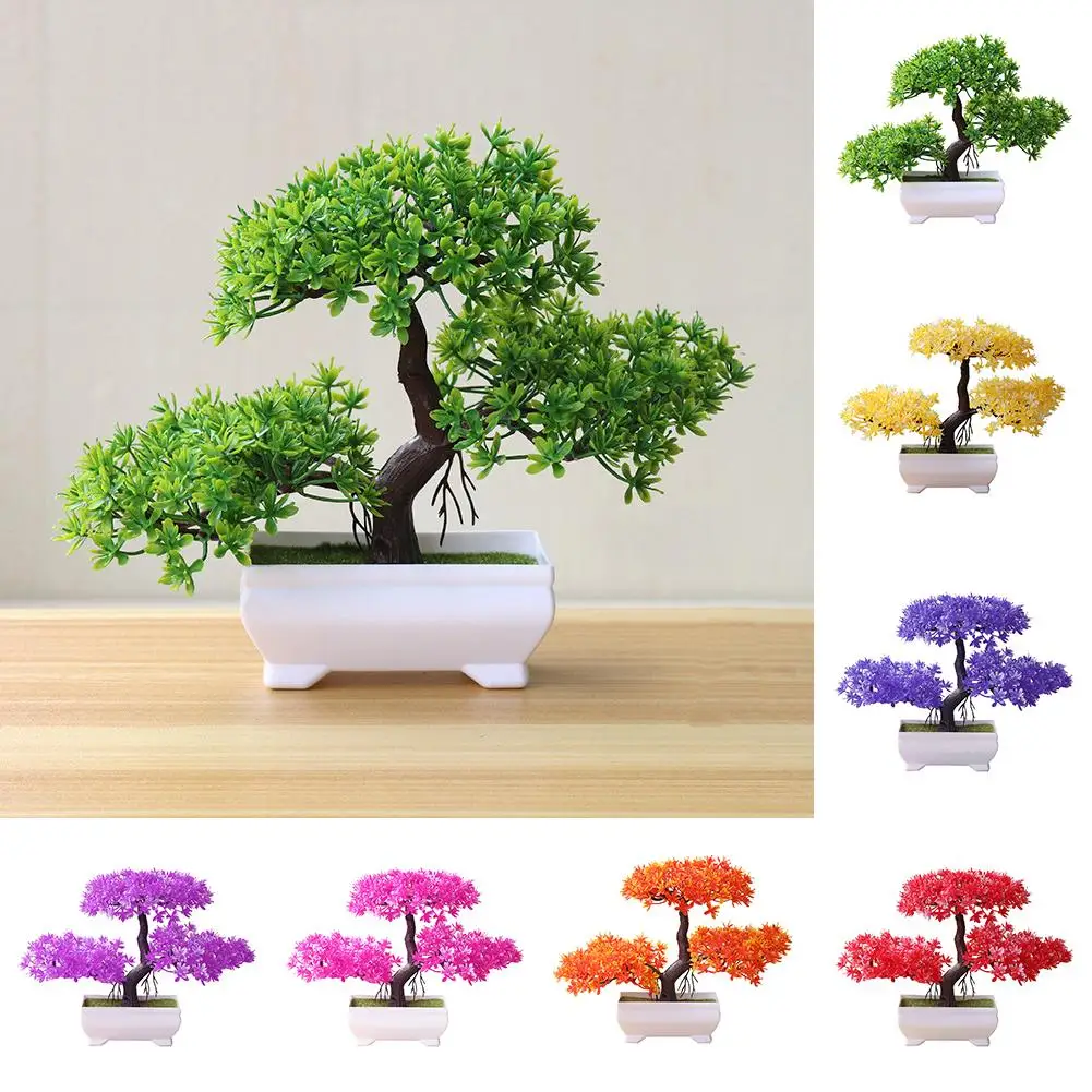 

New Artificial Green Pot Welcoming Pine Emulate Bonsai Simulation Artificial Potted Plant Ornament Home Decor Drop Shipping hot