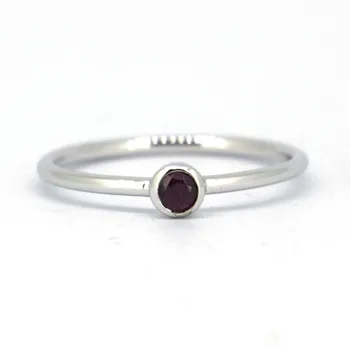 

Wellmade Solid 925 Sterling Silver&3mm Natural Garnet Stackable Ring