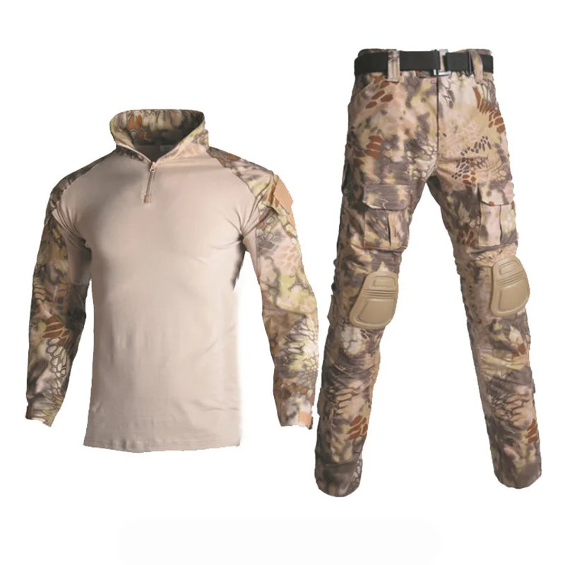 Лесной камуфляж охотничья одежда тактический Набор лягушек военная форма боевой костюм страйкбол снайперская рубашка+ брюки наколенники